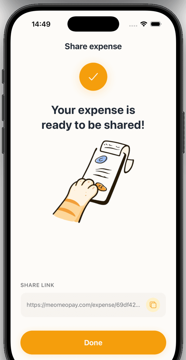 MeowPay step 4 — generate and share the bill link