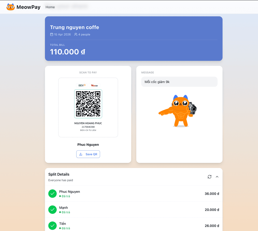 MeowPay step 5 — your friend sees the bill details