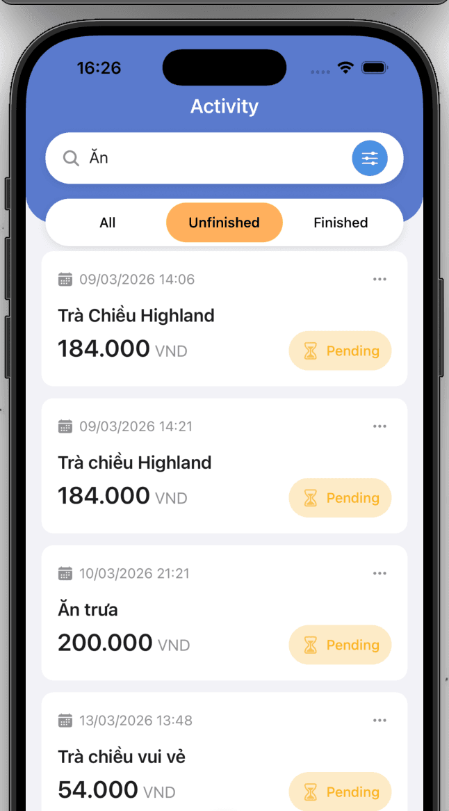 MeowPay step 7 — manage paid and unpaid bills